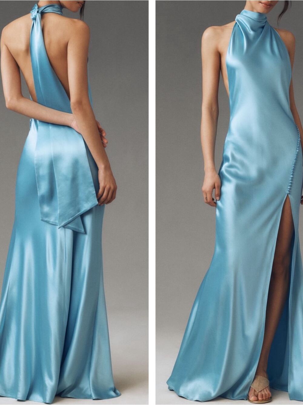 SAU LEE Penelope High Neck Backless Satin Sky Blue Maxi Dress Size 6